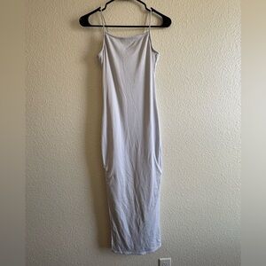 Elegant Gray/White Spaghetti Strap Dress